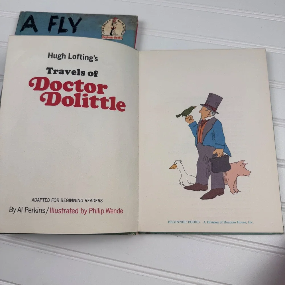 Vintage Beginner Books Lot of 2 A Fly Went By Travels of Doctor Dolittle Hardbac
